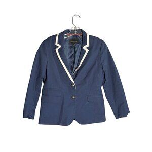 Banana Republic Womens Navy Blazer With White Piping Size 8 Double Button Closur